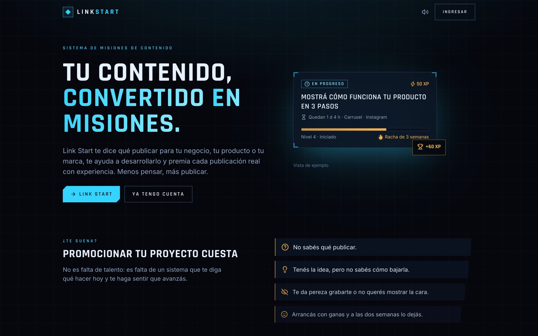 Portada de Link Start: tu contenido, convertido en misiones